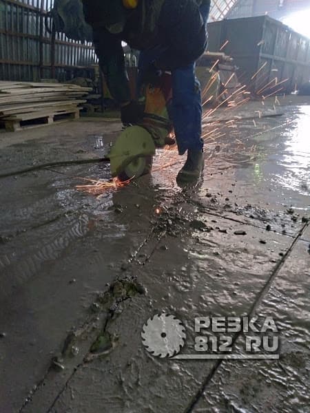 Алмазная резка стяжки и бетонной плиты под установку ремонтной ямы в автосервисе в Шушарах